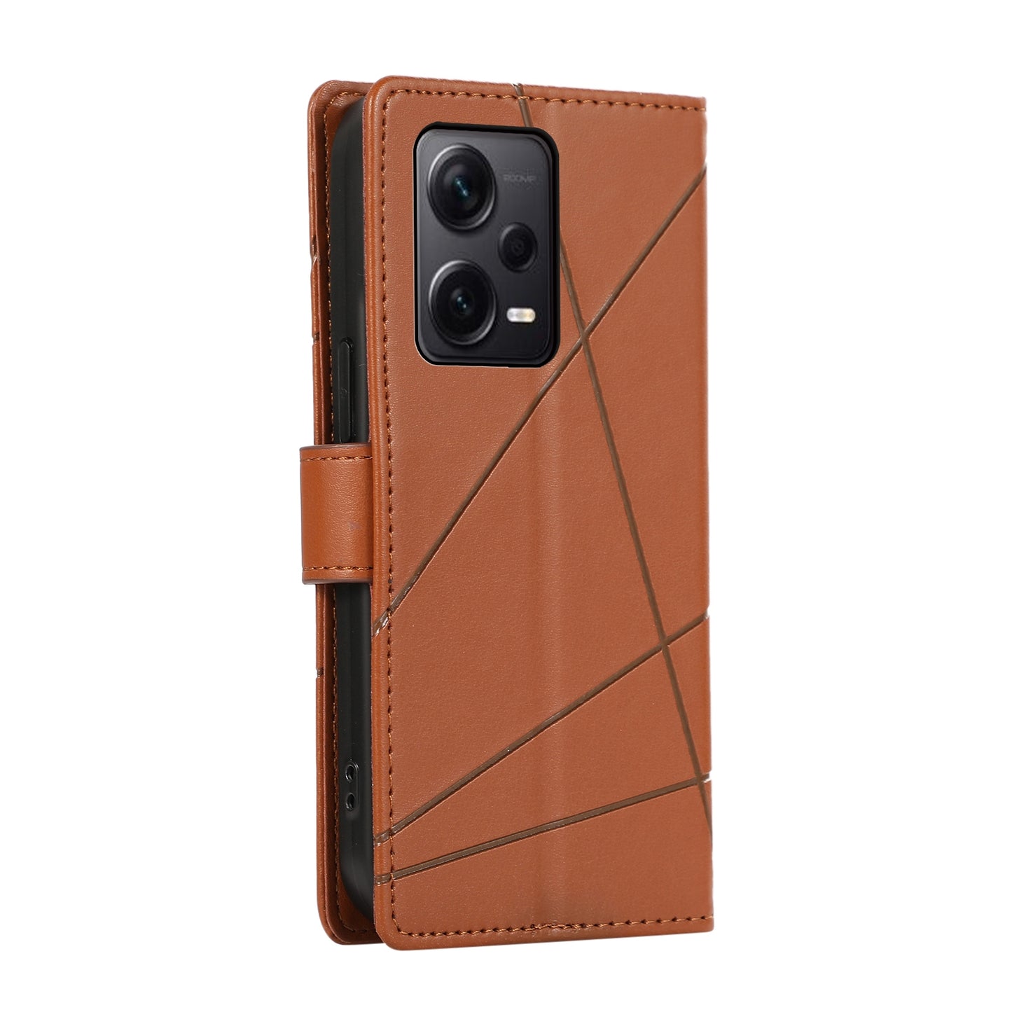 Xiaomi Redmi Note 12 Pro+ 5g Genuine Leather Texture Embossed Line Phone Case with Card Wallet & Kickstand