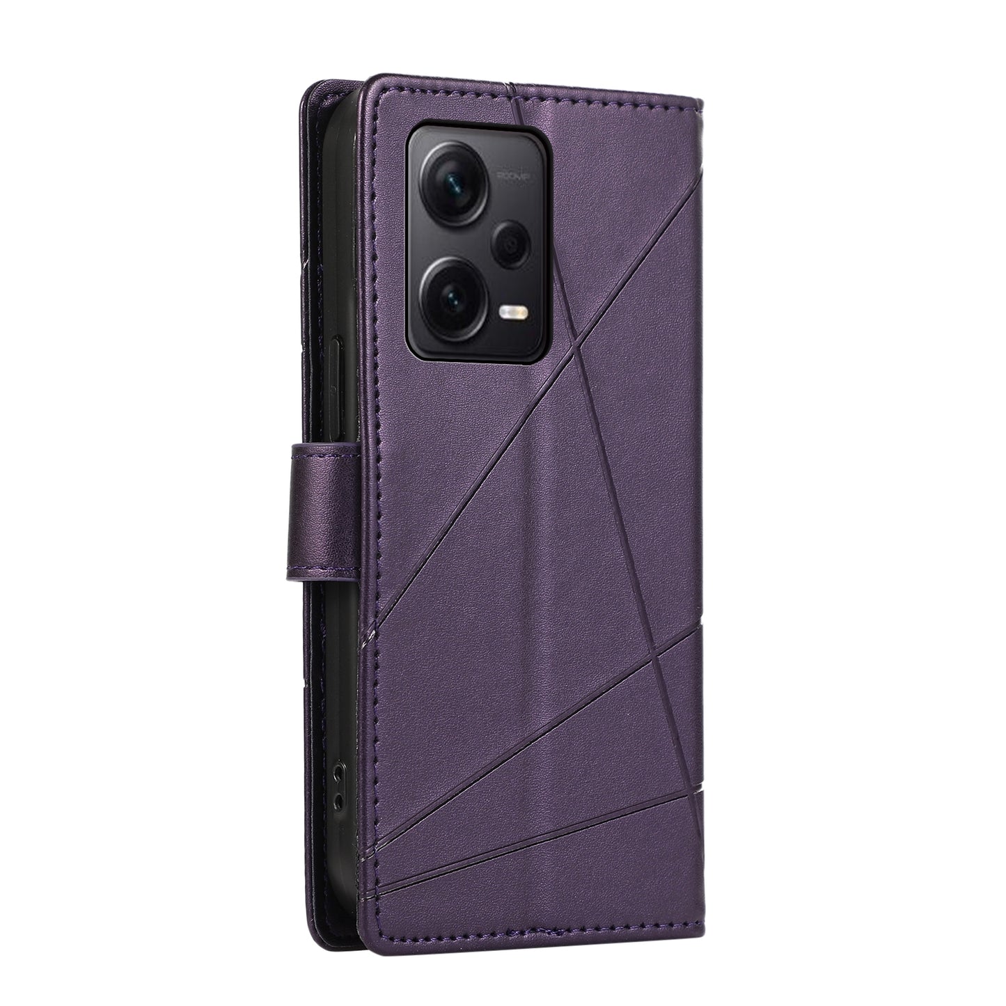 Xiaomi Redmi Note 12 Pro+ 5g Genuine Leather Texture Embossed Line Phone Case with Card Wallet & Kickstand