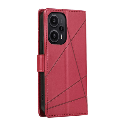 Xiaomi Redmi Note 12 Turbo Genuine Leather Texture Embossed Line Phone Case with Card Wallet & Kickstand