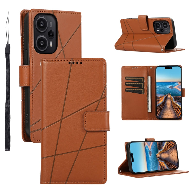 Xiaomi Redmi Note 12 Turbo Genuine Leather Texture Embossed Line Phone Case with Card Wallet & Kickstand