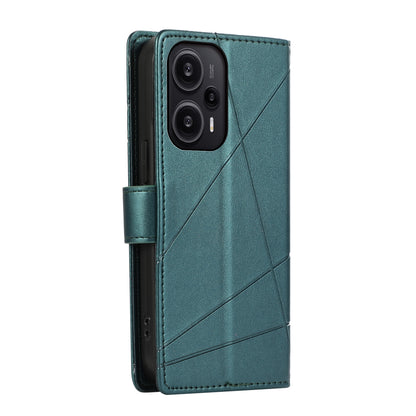 Xiaomi Redmi Note 12 Turbo Genuine Leather Texture Embossed Line Phone Case with Card Wallet & Kickstand