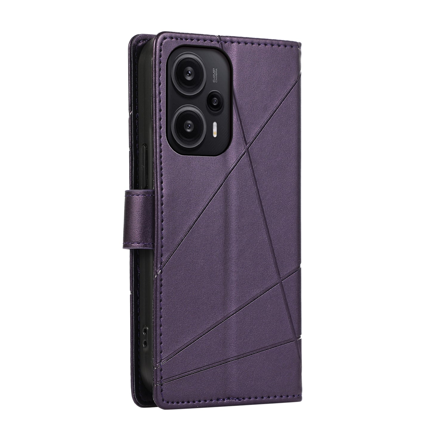 Xiaomi Redmi Note 12 Turbo Genuine Leather Texture Embossed Line Phone Case with Card Wallet & Kickstand