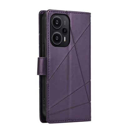 Xiaomi Redmi Note 12 Turbo Genuine Leather Texture Embossed Line Phone Case with Card Wallet & Kickstand