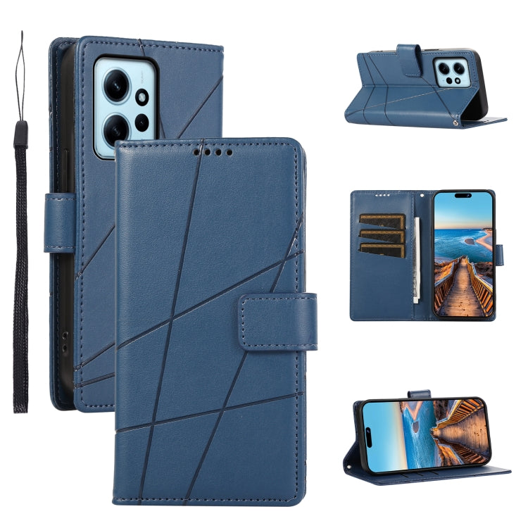 Xiaomi Redmi Note 12 4g Genuine Leather Texture Embossed Line Phone Case with Card Wallet & Kickstand