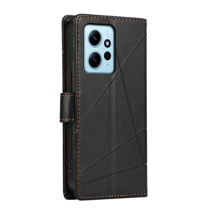 Xiaomi Redmi Note 12 4g Genuine Leather Texture Embossed Line Phone Case with Card Wallet & Kickstand