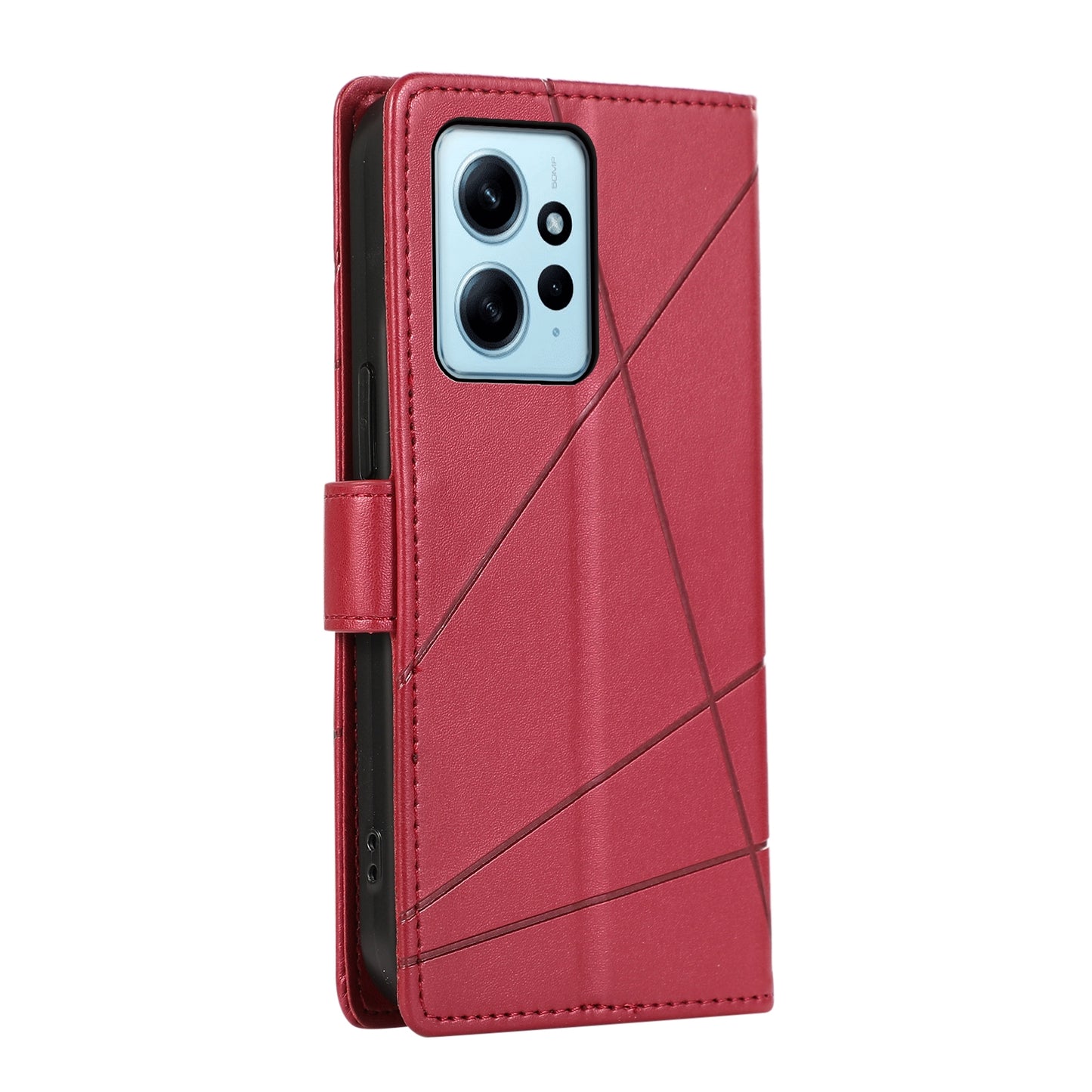 Xiaomi Redmi Note 12 4g Genuine Leather Texture Embossed Line Phone Case with Card Wallet & Kickstand