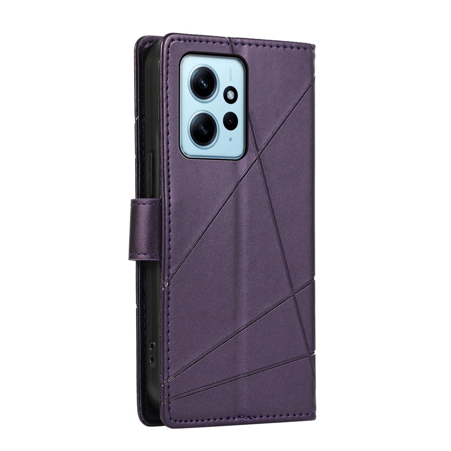 Xiaomi Redmi Note 12 4g Genuine Leather Texture Embossed Line Phone Case with Card Wallet & Kickstand