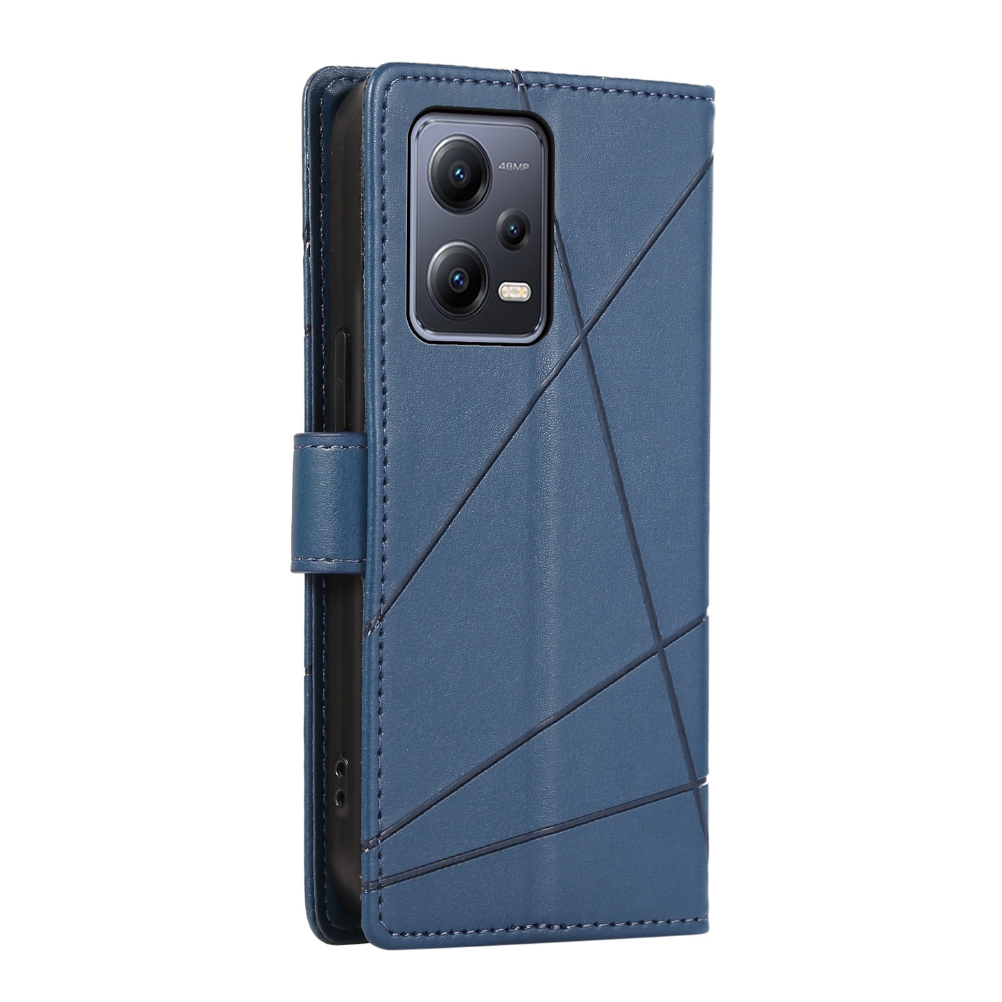 Xiaomi Redmi Note 12 5g Genuine Leather Texture Embossed Line Phone Case with Card Wallet & Kickstand