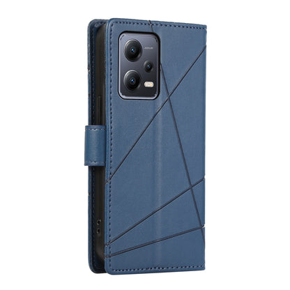 Xiaomi Redmi Note 12 5g Genuine Leather Texture Embossed Line Phone Case with Card Wallet & Kickstand