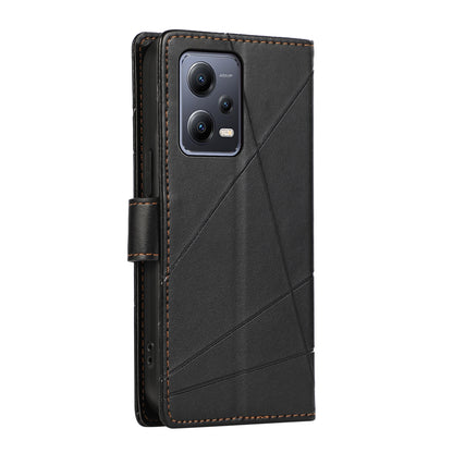 Xiaomi Redmi Note 12 5g Genuine Leather Texture Embossed Line Phone Case with Card Wallet & Kickstand