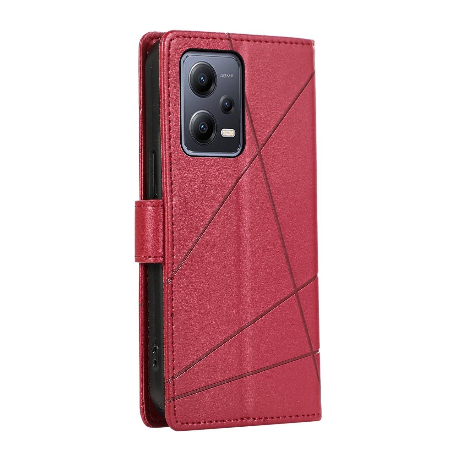 Xiaomi Redmi Note 12 5g Genuine Leather Texture Embossed Line Phone Case with Card Wallet & Kickstand