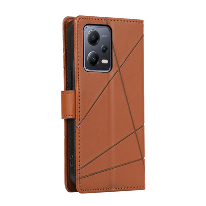 Xiaomi Redmi Note 12 5g Genuine Leather Texture Embossed Line Phone Case with Card Wallet & Kickstand