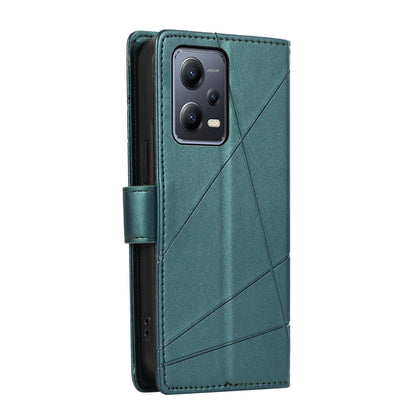 Xiaomi Redmi Note 12 5g Genuine Leather Texture Embossed Line Phone Case with Card Wallet & Kickstand