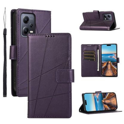 Xiaomi Redmi Note 12 5g Genuine Leather Texture Embossed Line Phone Case with Card Wallet & Kickstand