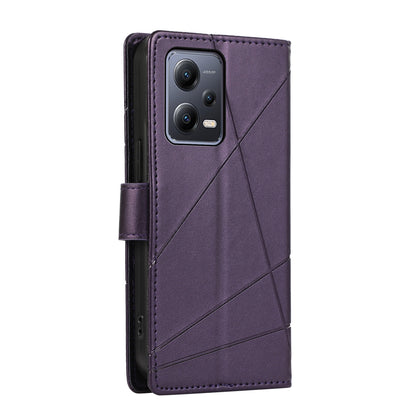 Xiaomi Redmi Note 12 5g Genuine Leather Texture Embossed Line Phone Case with Card Wallet & Kickstand