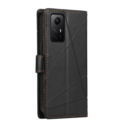 Xiaomi Redmi Note 125 Genuine Leather Texture Embossed Line Phone Case with Card Wallet & Kickstand