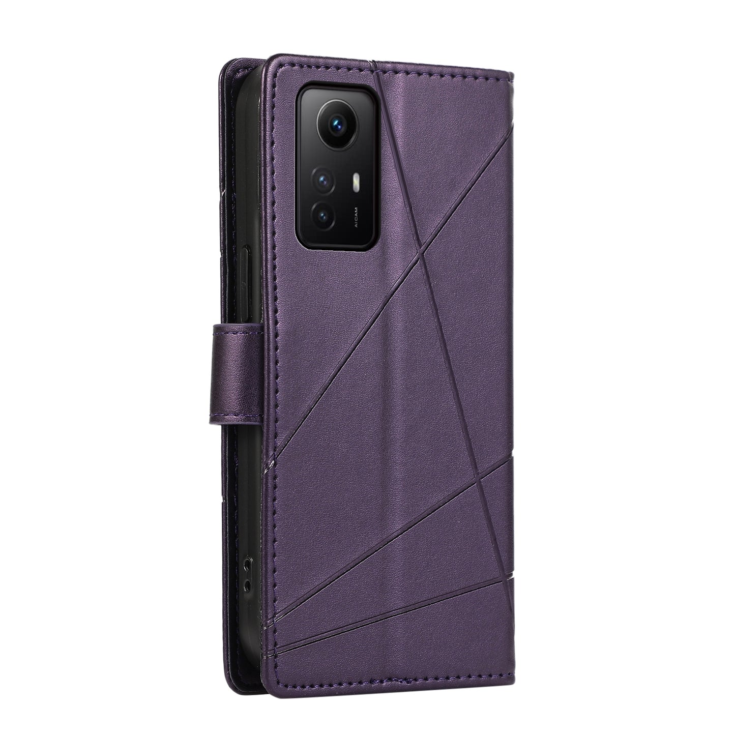 Xiaomi Redmi Note 125 Genuine Leather Texture Embossed Line Phone Case with Card Wallet & Kickstand