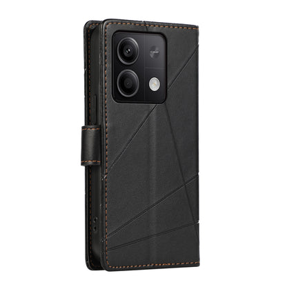 Xiaomi Redmi Note 13 5g Genuine Leather Texture Embossed Line Phone Case with Card Wallet & Kickstand