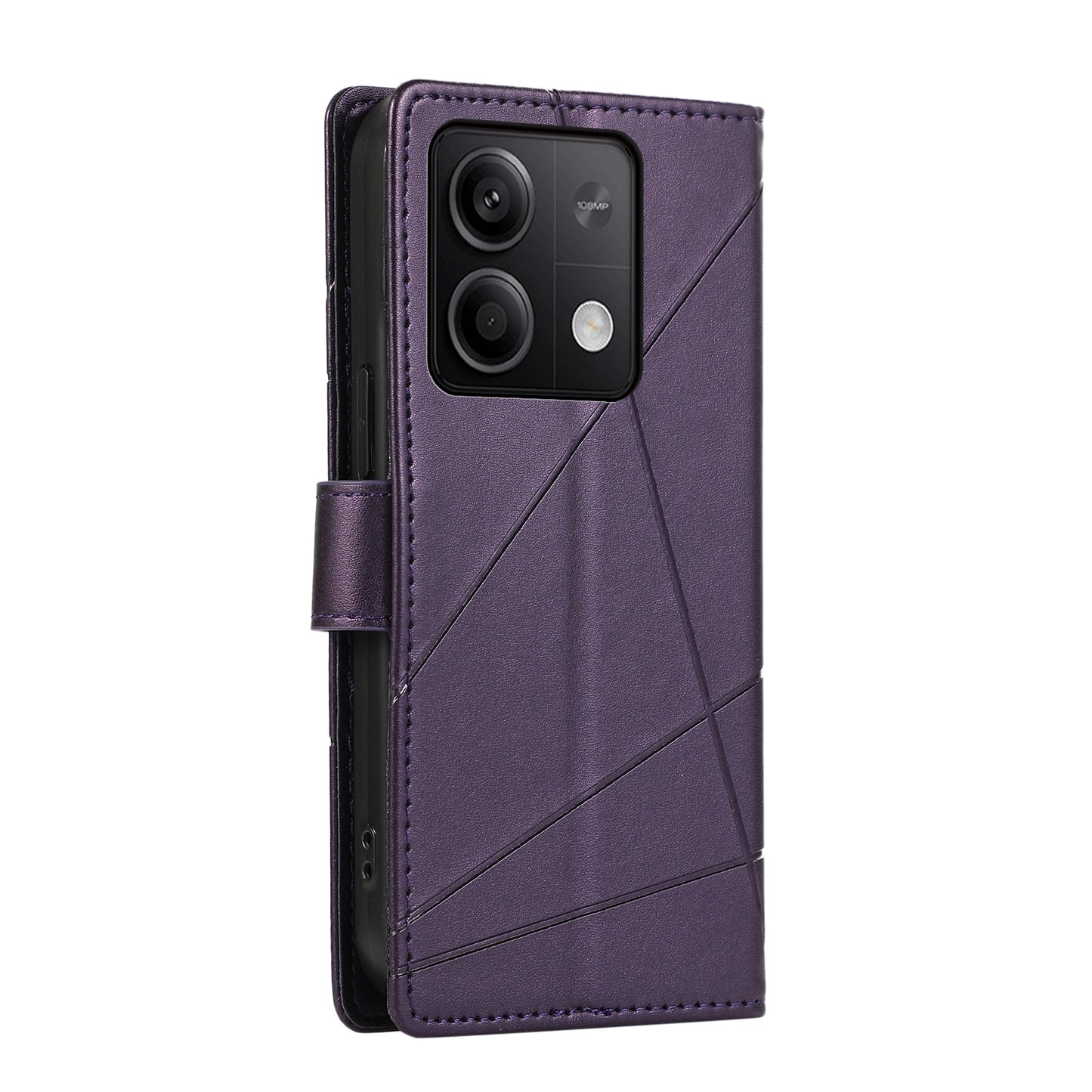 Xiaomi Redmi Note 13 5g Genuine Leather Texture Embossed Line Phone Case with Card Wallet & Kickstand