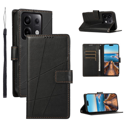 Xiaomi Redmi Note 13 Pro 5g Genuine Leather Texture Embossed Line Phone Case with Card Wallet & Kickstand