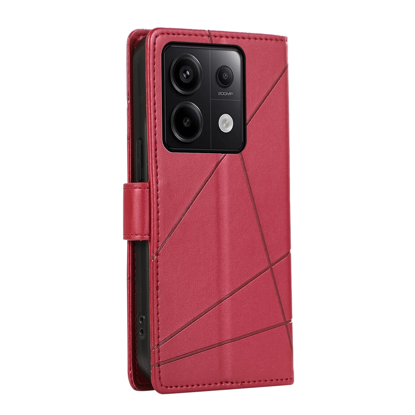 Xiaomi Redmi Note 13 Pro 5g Genuine Leather Texture Embossed Line Phone Case with Card Wallet & Kickstand