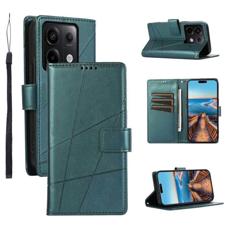 Xiaomi Redmi Note 13 Pro 5g Genuine Leather Texture Embossed Line Phone Case with Card Wallet & Kickstand