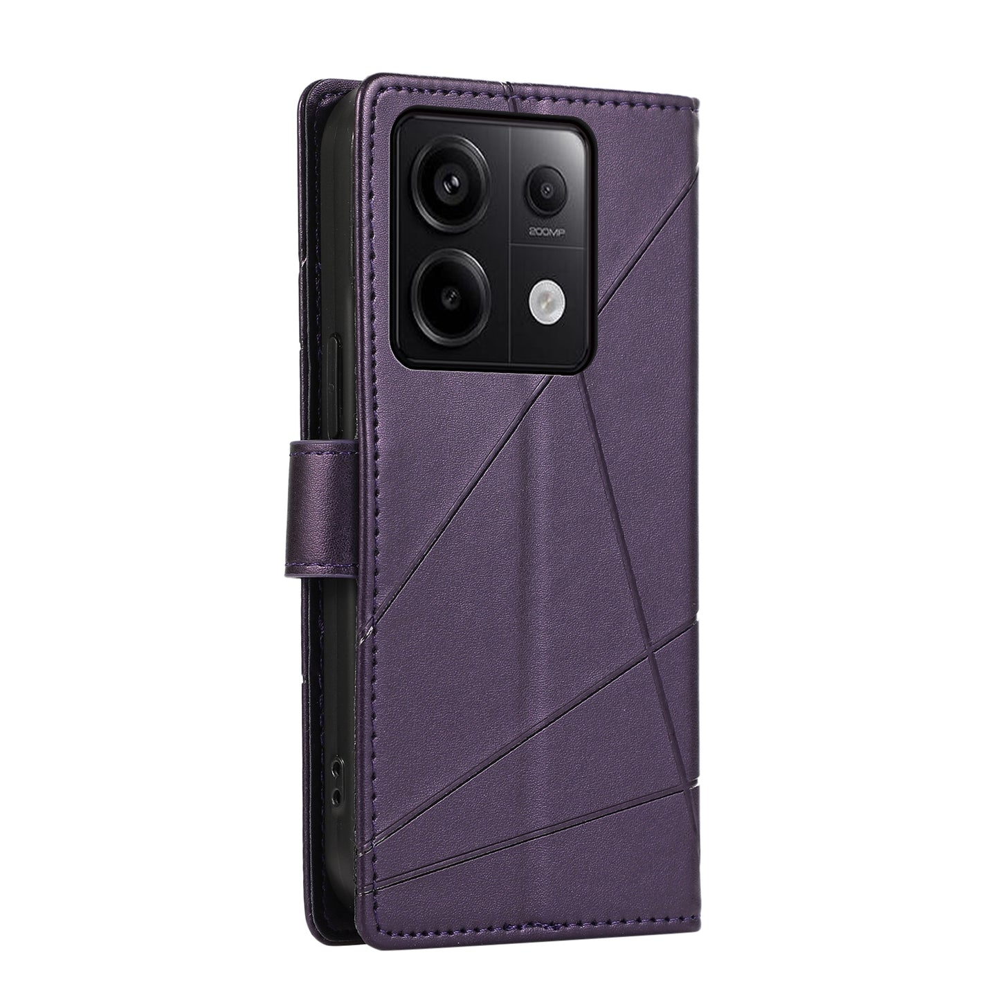 Xiaomi Redmi Note 13 Pro 5g Genuine Leather Texture Embossed Line Phone Case with Card Wallet & Kickstand