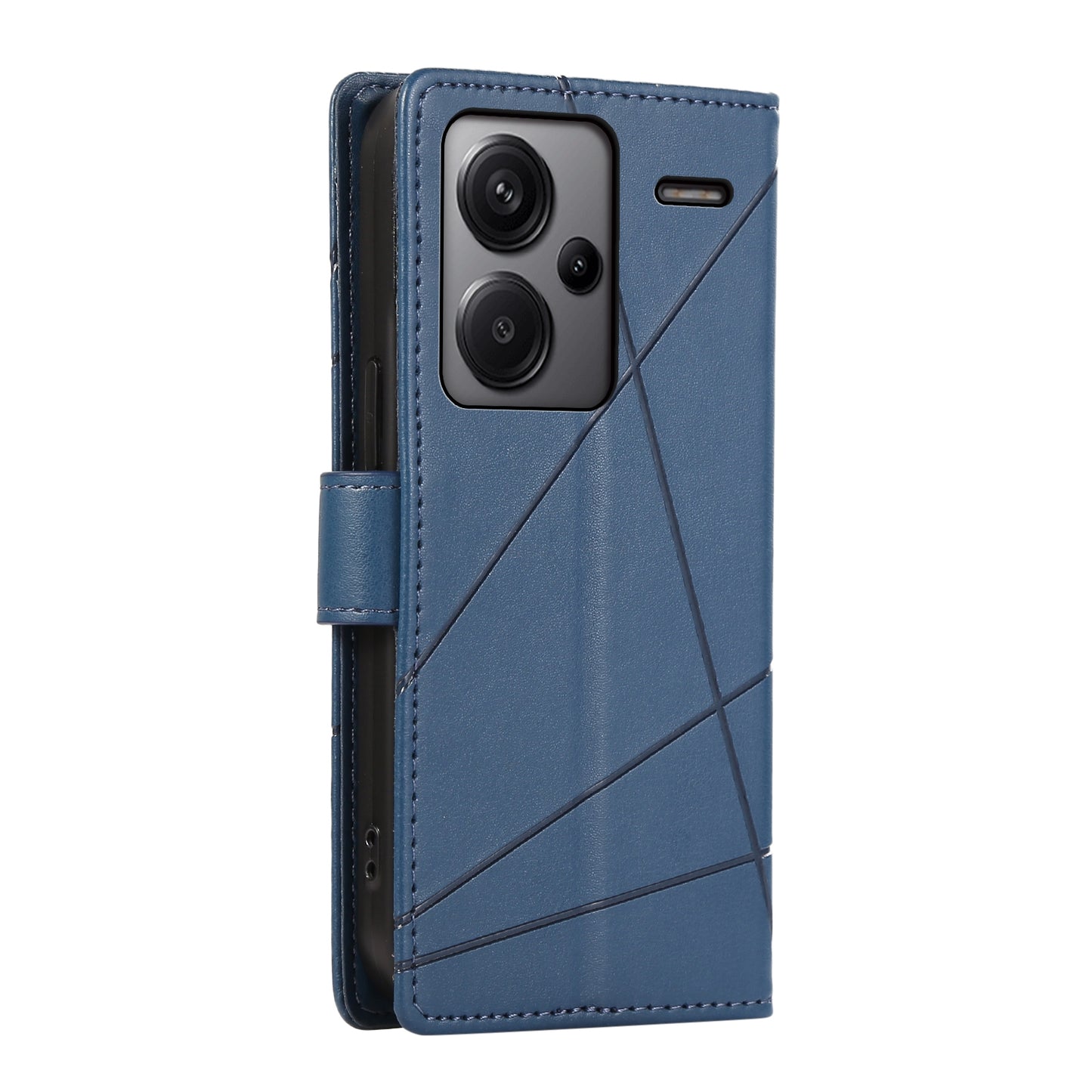 Xiaomi Redmi Note 13 Pro+ Genuine Leather Texture Embossed Line Phone Case with Card Wallet & Kickstand