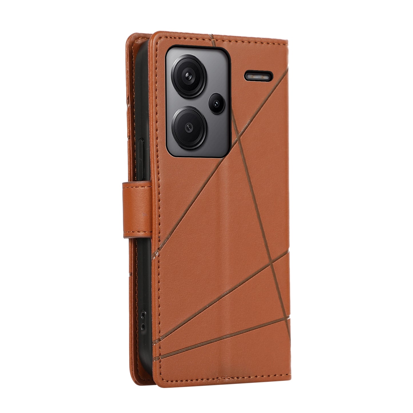 Xiaomi Redmi Note 13 Pro+ Genuine Leather Texture Embossed Line Phone Case with Card Wallet & Kickstand