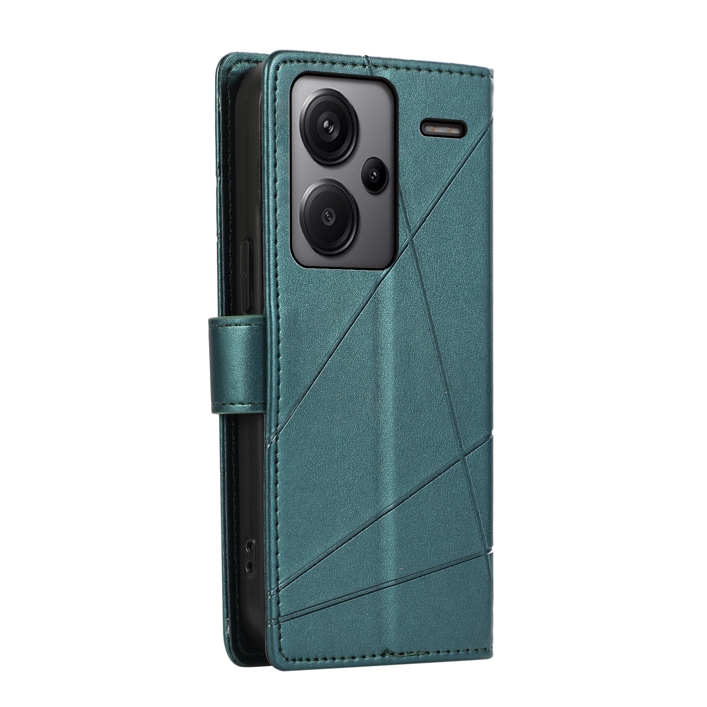 Xiaomi Redmi Note 13 Pro+ Genuine Leather Texture Embossed Line Phone Case with Card Wallet & Kickstand