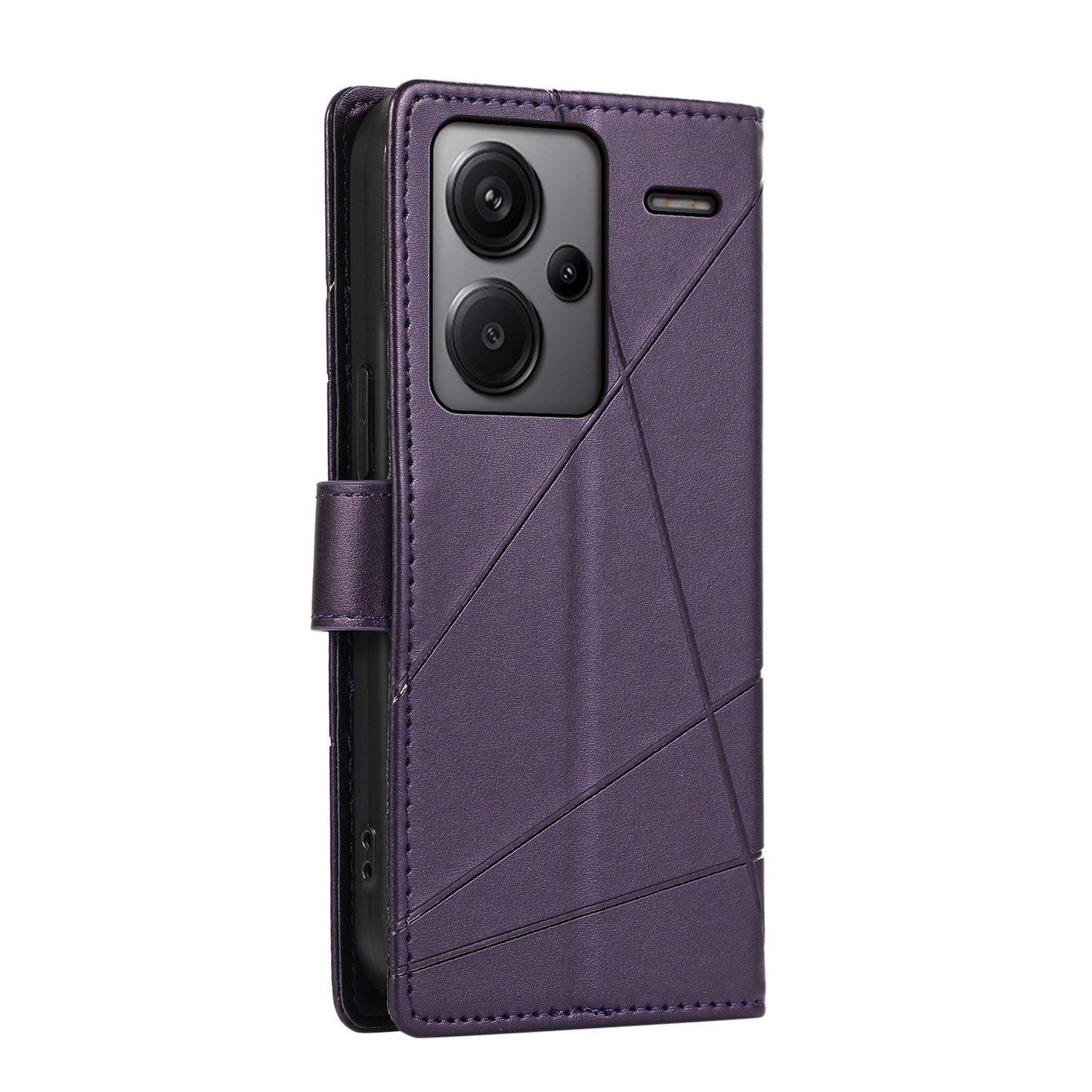 Xiaomi Redmi Note 13 Pro+ Genuine Leather Texture Embossed Line Phone Case with Card Wallet & Kickstand