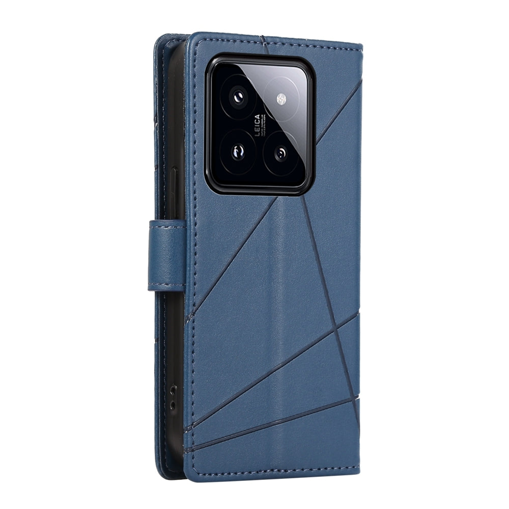 Xiaomi 14 Pro Genuine Leather Texture Embossed Line Phone Case with Card Wallet & Kickstand