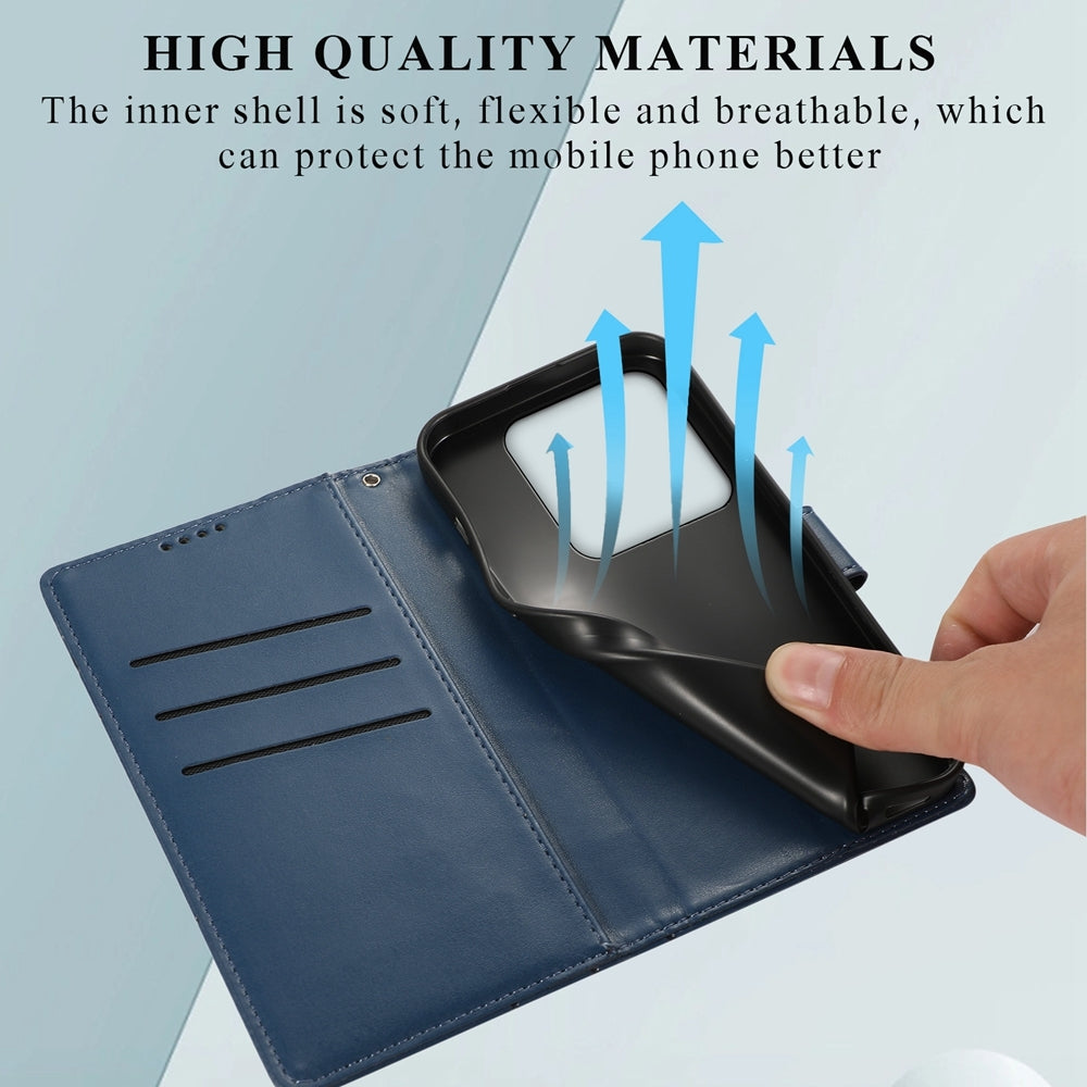 Xiaomi 14 Pro Genuine Leather Texture Embossed Line Phone Case with Card Wallet & Kickstand