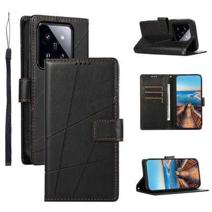 Xiaomi 14 Pro Genuine Leather Texture Embossed Line Phone Case with Card Wallet & Kickstand