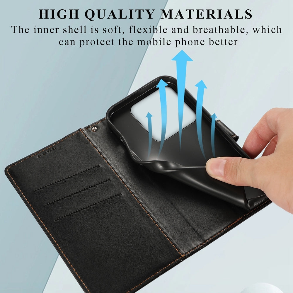 Xiaomi 14 Pro Genuine Leather Texture Embossed Line Phone Case with Card Wallet & Kickstand