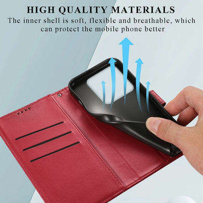 Xiaomi 14 Pro Genuine Leather Texture Embossed Line Phone Case with Card Wallet & Kickstand