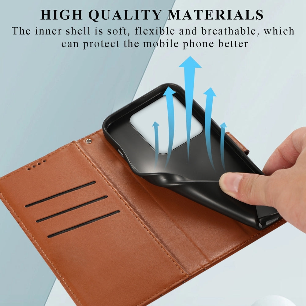 Xiaomi 14 Pro Genuine Leather Texture Embossed Line Phone Case with Card Wallet & Kickstand