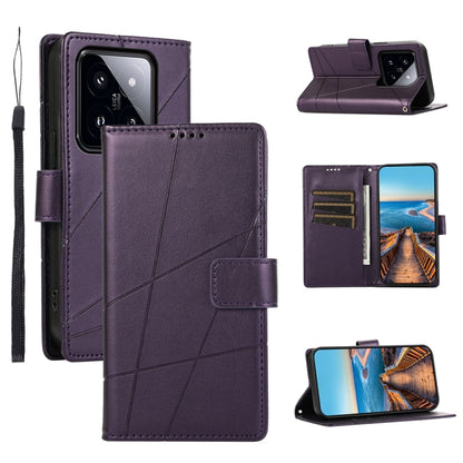 Xiaomi 14 Pro Genuine Leather Texture Embossed Line Phone Case with Card Wallet & Kickstand