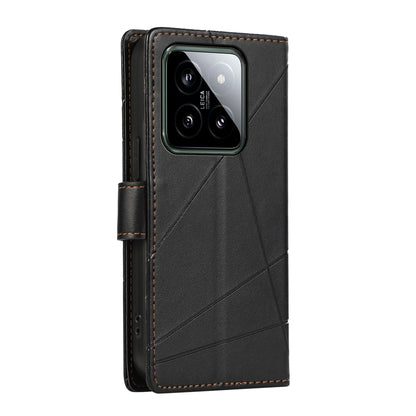 Xiaomi 14 Genuine Leather Texture Embossed Line Phone Case with Card Wallet & Kickstand