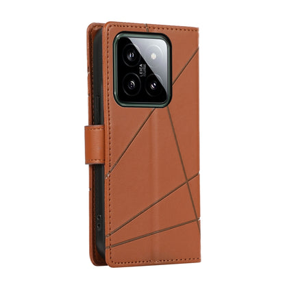 Xiaomi 14 Genuine Leather Texture Embossed Line Phone Case with Card Wallet & Kickstand