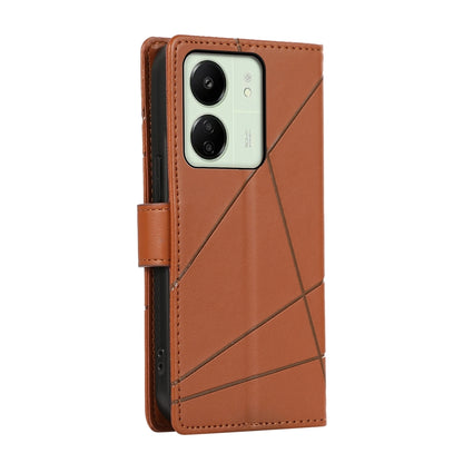 Xiaomi Redmi 13C Genuine Leather Texture Embossed Line Phone Case with Card Wallet & Kickstand