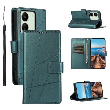 Xiaomi Redmi 13C Genuine Leather Texture Embossed Line Phone Case with Card Wallet & Kickstand