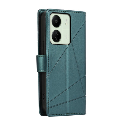 Xiaomi Redmi 13C Genuine Leather Texture Embossed Line Phone Case with Card Wallet & Kickstand