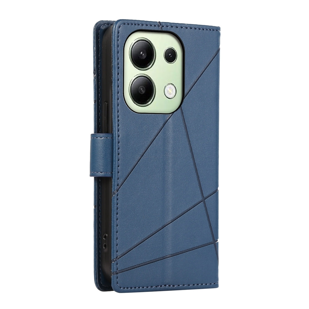 Xiaomi Redmi Note 13 4g Genuine Leather Texture Embossed Line Phone Case with Card Wallet & Kickstand