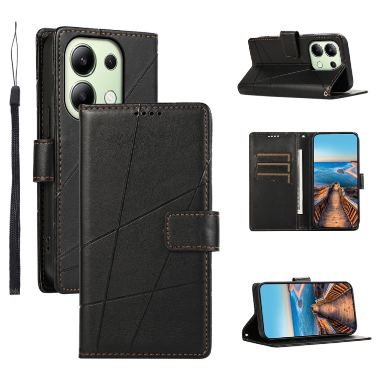 Xiaomi Redmi Note 13 4g Genuine Leather Texture Embossed Line Phone Case with Card Wallet & Kickstand