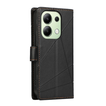 Xiaomi Redmi Note 13 4g Genuine Leather Texture Embossed Line Phone Case with Card Wallet & Kickstand