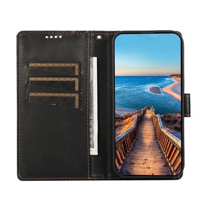 Xiaomi Redmi Note 13 4g Genuine Leather Texture Embossed Line Phone Case with Card Wallet & Kickstand