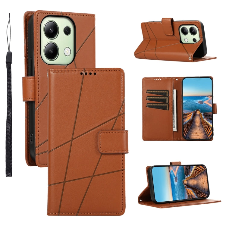 Xiaomi Redmi Note 13 4g Genuine Leather Texture Embossed Line Phone Case with Card Wallet & Kickstand