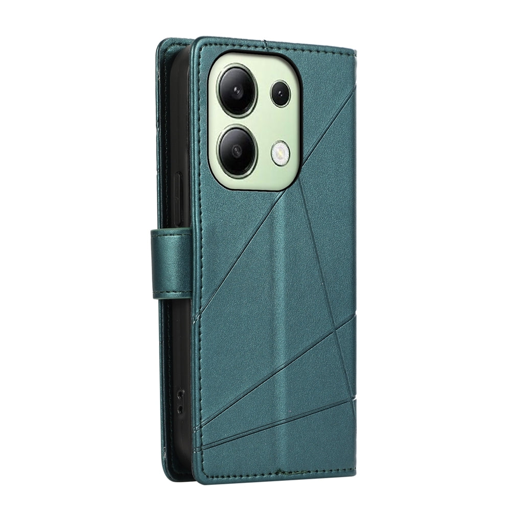 Xiaomi Redmi Note 13 4g Genuine Leather Texture Embossed Line Phone Case with Card Wallet & Kickstand