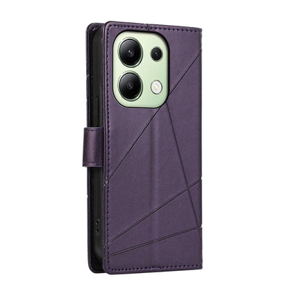 Xiaomi Redmi Note 13 4g Genuine Leather Texture Embossed Line Phone Case with Card Wallet & Kickstand